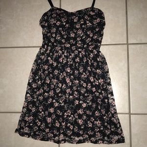 Black Floral Spaghetti Strap Mini Dress